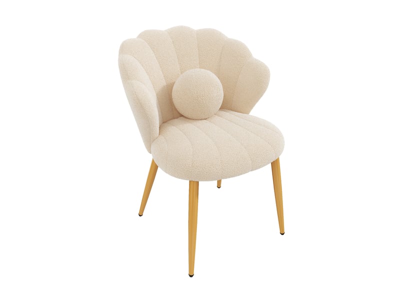  Lot de 6 chaises de salle à manger 60x62,5x83 cm, dossier coquille, en tissu teddy beige  - Conforama R