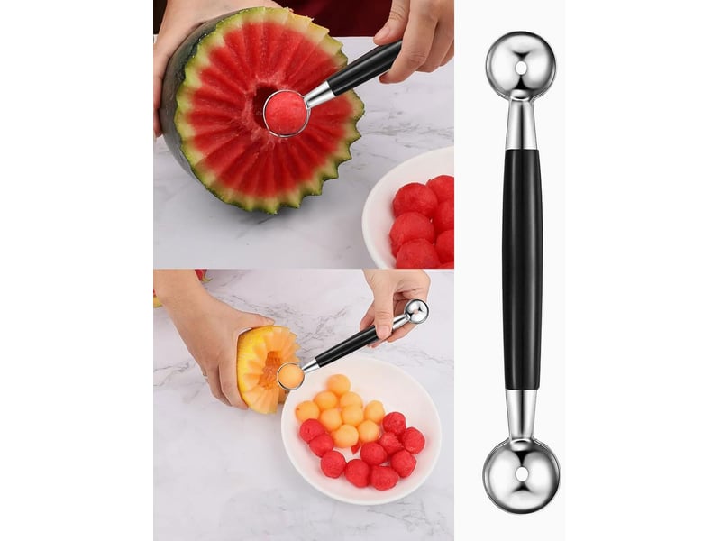  1pcs paquet de cuillère à boule de melon à fruits double face, 18 cm cuillère parisienne de melon 2 en 1 cuillère à boule en acier inoxydable  - Conforama C