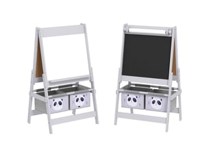 Tableau chevalet enfant ardoise double face tableau à craie rouleau papier 2 paniers 54 x 46,5 x 93 cm gris