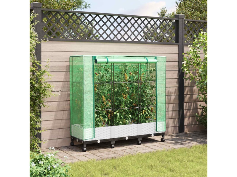  Jardinière - bac à fleurs de jardin avec couverture de serre et roues 3 pcs pp  - Conforama B