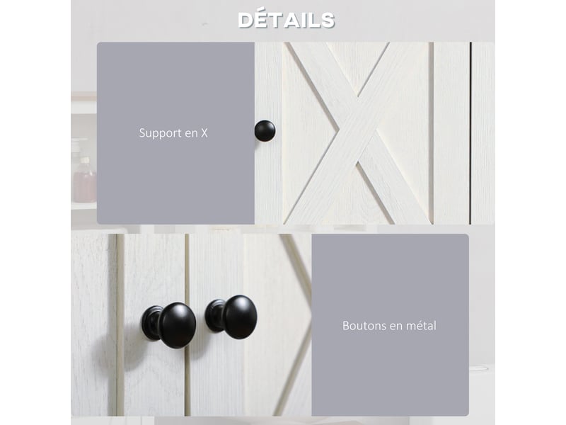  Armoire murale, armoire salle de bain avec placard à portess et compartiment ouvert, blanc, dim. 60 x 19,5 x 52,5 cm  - Conforama R