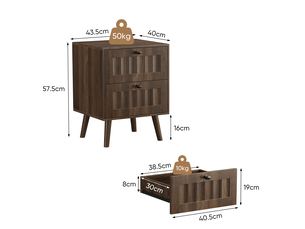 Table de nuit médiévale - design rétro esthétique - deux tiroirs spacieux - pieds en bois massif