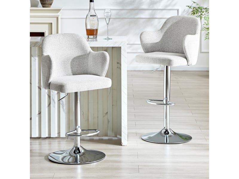 Lot de 2 tabourets de bar 50x45x97-118cm- hauteur réglable et pivotant à 360° - assise rembourrée avec accoudoirs - acier inoxydable - gris clair - Conforama D