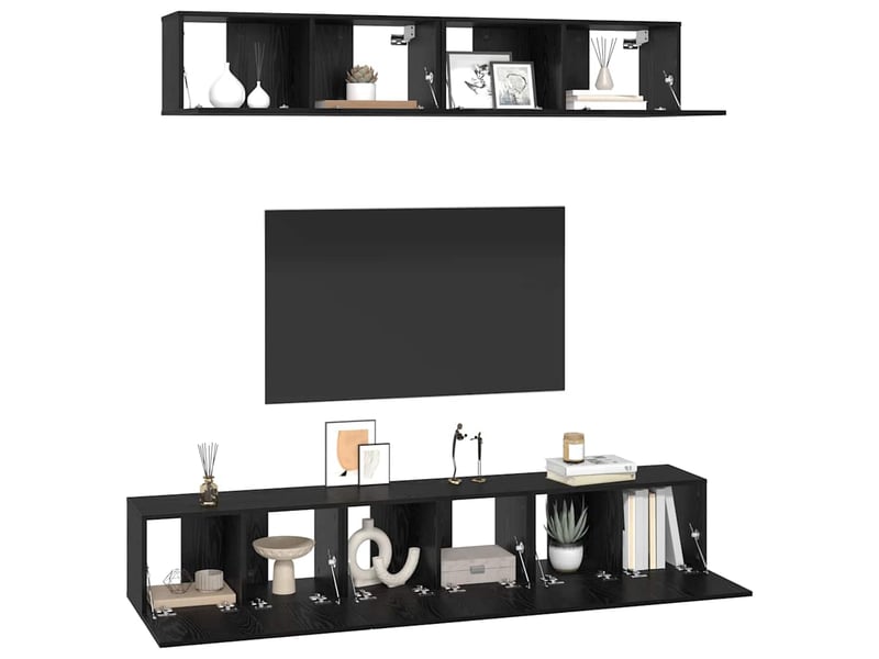  Ensemble meuble tv - banc tv - meuble de rangement 5 pcs chêne noir bois d'ingénierie  - Conforama C