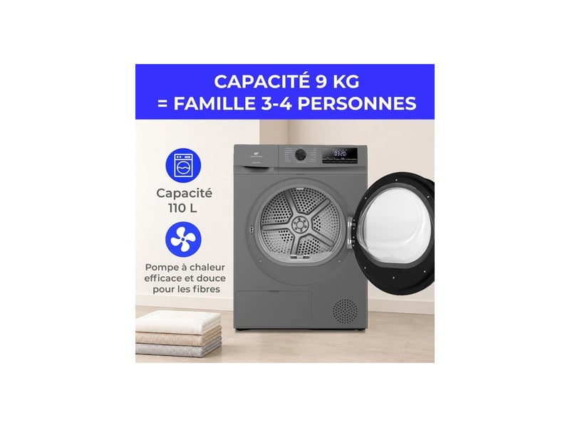  Sèche-linge pompe à chaleur 9 kg 60 cm classe d finition argent CESL9PCSD - Conforama B