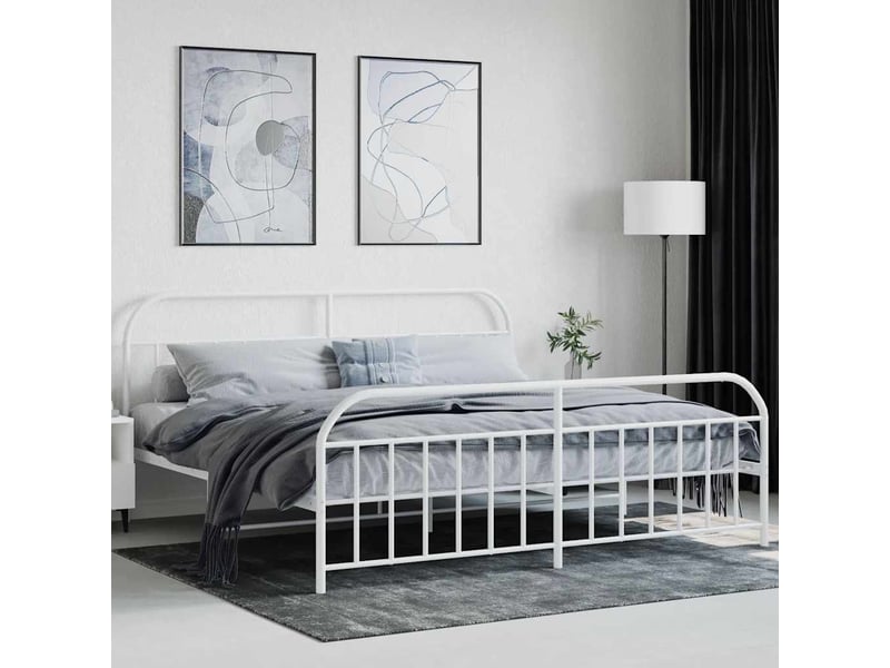  Lit double- lit adulte -  cadre de lit métal sans matelas et pied de lit blanc 200x200 cm  - Conforama C