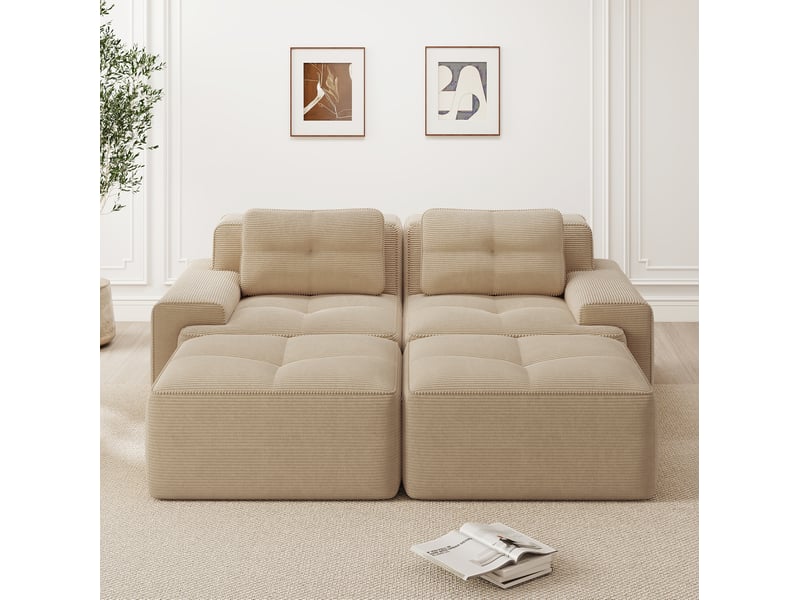  Canapé modulaire 2 places 204x177x69 cm en velours côtelé beige  - Conforama B