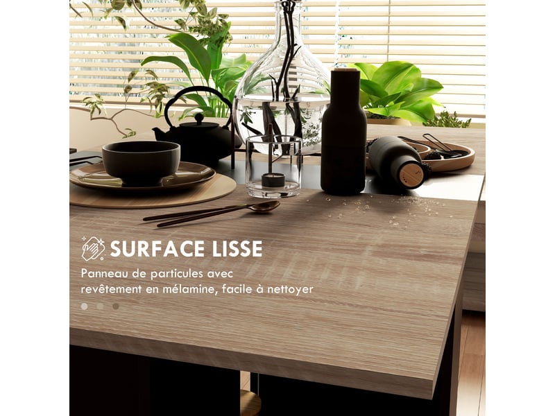  Table pliante de cuisine salle à manger amovible sur roulettes 75 x 140 x 74 cm chêne et noir coloris  - Conforama W