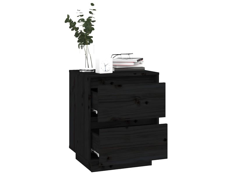  Lot de 2 tables de chevet - cabinet de chevet - table de nuit noir 40x35x50 cm bois de pin solide  - Conforama D