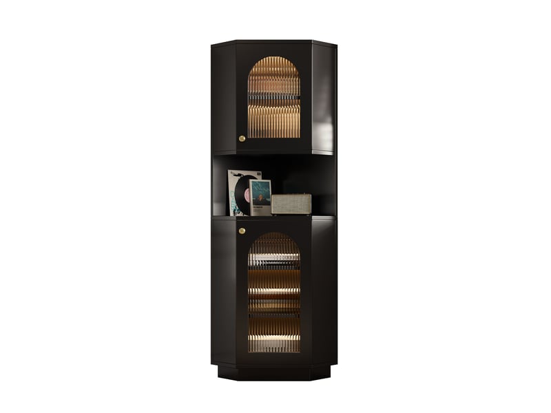  Armoire de salle de bains d'angle 45 x 45 x 166,5 cm noire en mdf, avec éclairage et rangements  - Conforama A