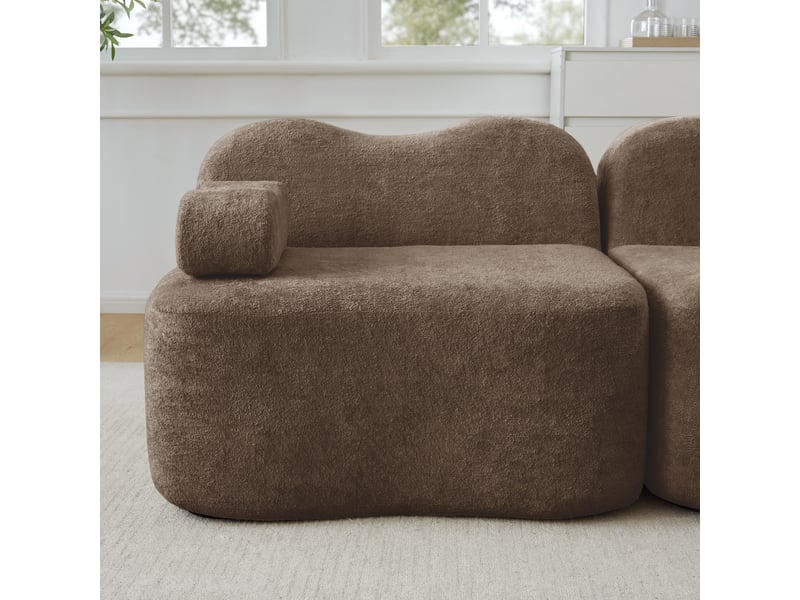  Canapé d'angle modulable 4 places en velours marron, structure sans dossier avec coffres intégrés et ottoman pour salon moderne  - Conforama R