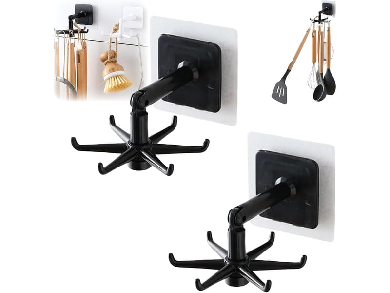  Porte-ustensiles de cuisine à 6 crochets, support sous armoire rotatif 360°, rangement gain de place pour cuisine et salle de bain, montage facile, noir  - Conforama A