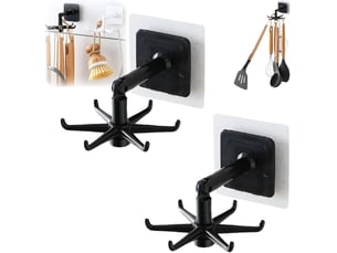 Porte-ustensiles de cuisine à 6 crochets, support sous armoire rotatif 360°, rangement gain de place pour cuisine et salle de bain, montage facile, noir