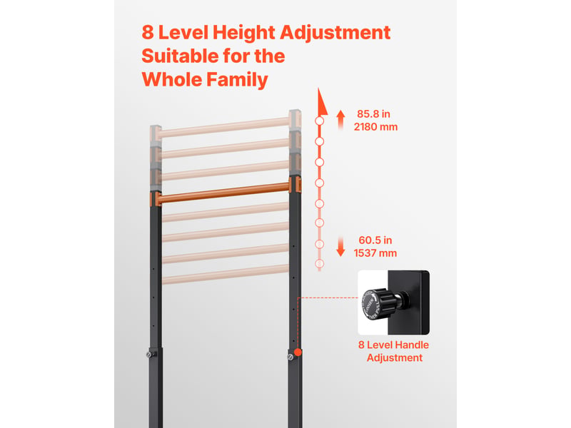 Vevor barre de traction autoportante charge 150 kg, station de tractions avec structure en h et tube en acier robuste, 8 niveaux de reglage en hauteur, pour releves de jambes, entrainement domicile - Conforama E