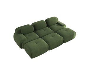 Canapé d'angle modulable 3 places en velours côtelé vert avec 3 poufs, sans montage, idéal pour salon et cinéma maison