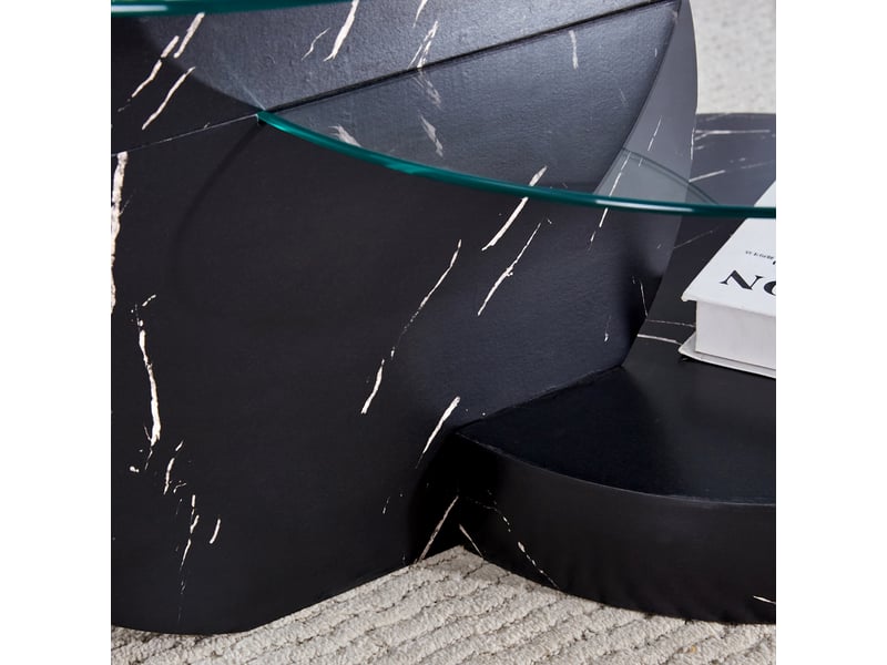  Table basse rectangulaire 89.9×69.9×43.2 cm, mdf et verre, noir et transparent Fay Lum - Conforama E