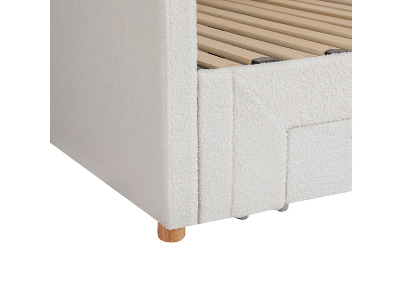 Lit gigogne 90x200 cm extensible 180x200, lit simple avec 2 tiroirs, usb+type-c, bouclé beige, sans matelas  - Conforama R