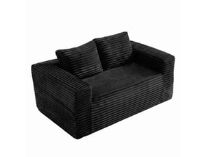 Canapé 2 places 160 x 88 x 58 cm noir en velours côtelé, assise profonde en mousse haute densité