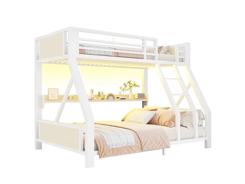 Lit superposé métal 90 x 200 140 x 200 cm, couchage simple et double, rangement et éclairage led, blanc evarich - Conforama A
