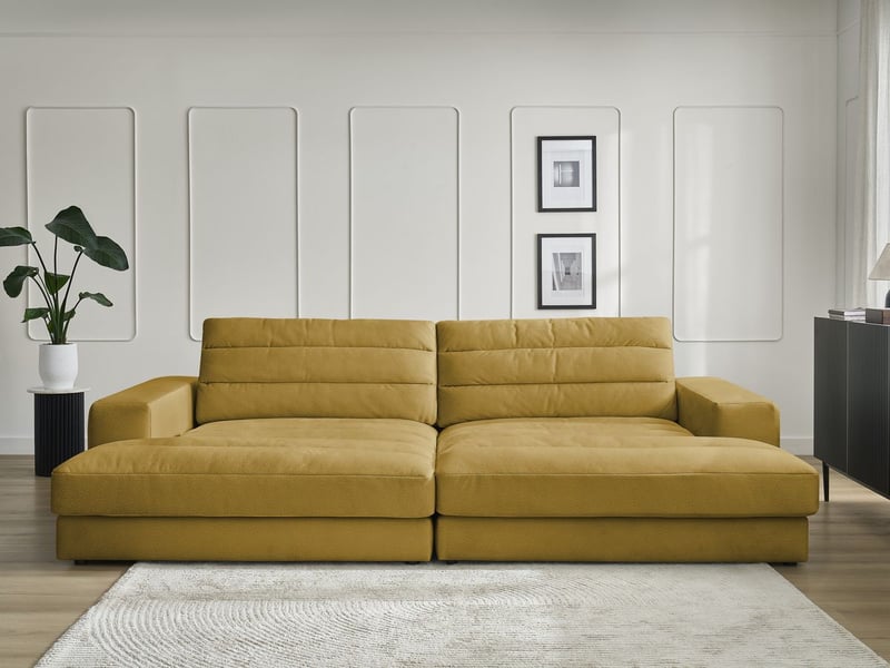  Bobochic canapé droit fixe 4 places sierra assise profonde velours jaune SIERRA - Conforama D
