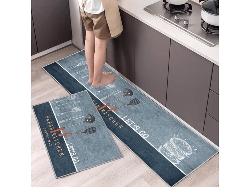  Ensemble de 2 tapis de cuisine antidérapants, absorbants d'eau, d'huile et anti-poussière (hamburger, 40 x 60 + 40 x 120 cm)  - Conforama A