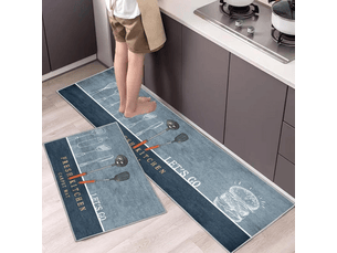 Ensemble de 2 tapis de cuisine antidérapants, absorbants d'eau, d'huile et anti-poussière (hamburger, 40 x 60 + 40 x 120 cm)