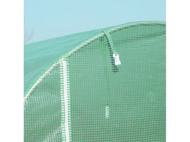  Serre tunnel de jardin 500x200x205 cm – verte – porte enroulable, fenêtres et fixation renforcée  - Conforama D