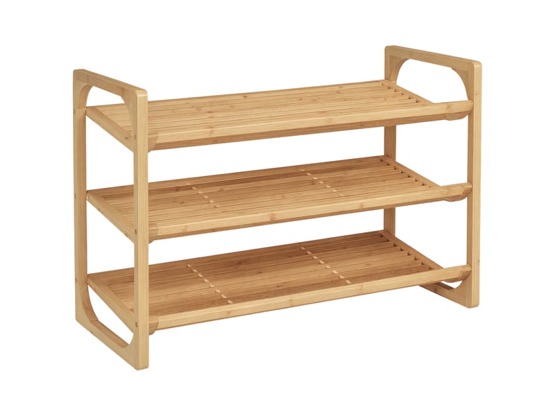 Étagère à chaussures à 3 niveaux porte-chaussures en bambou 9 paires de chaussures naturel 76 x 33 x 51 cm - Conforama B