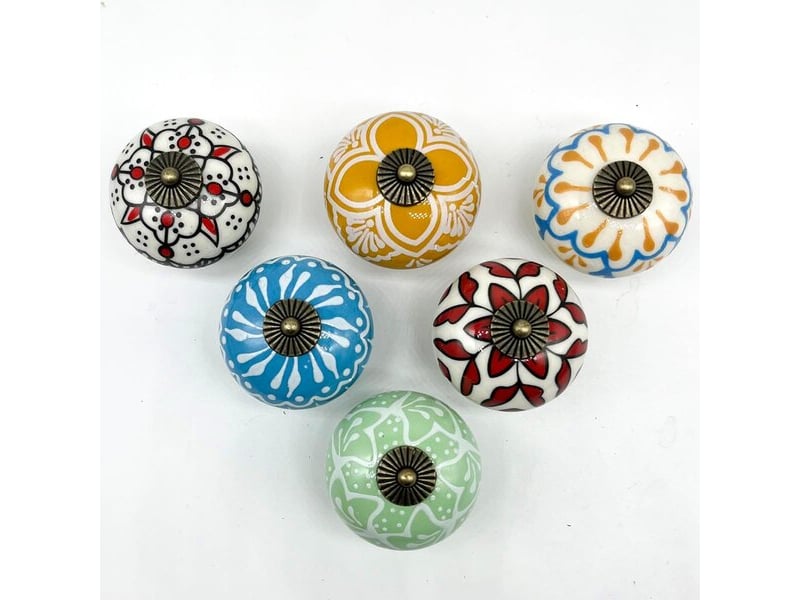  Jeu de 6 poignées rondes en céramique colorées, poignées en porcelaine distinctives pour tiroirs et meubles  - Conforama C