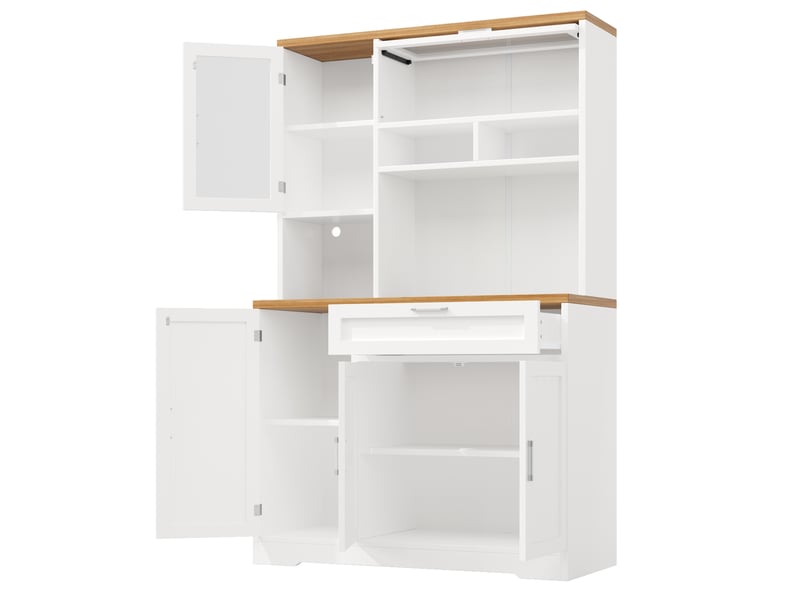  Vaisselier de cuisine 104x40x180 cm – blanc – éclairage led usb pilotable par application, 5 portes  - Conforama D