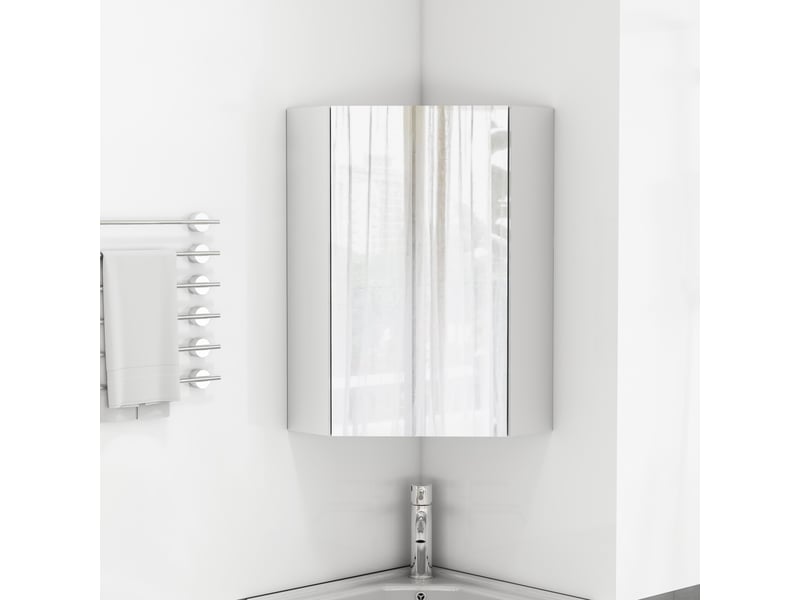  Meuble de salle de bain - 32.5x32.5x55.6 cm - meuble d'angle miroir suspendu prémonté avec 3 faces miroir &amp; soft-close - blanc  - Conforama B