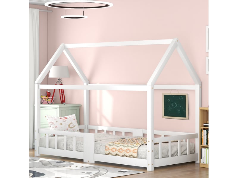  Modenvie lit cabane enfant 90x200 cm - avec tableau et sommier inclus, sans matelas - blanc  - Conforama B