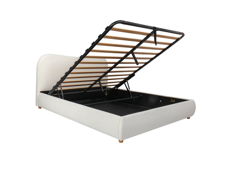  Lit coffre 180 × 200 cm en bouclé blanc avec tête de lit capitonnée Fay Lum - Conforama E