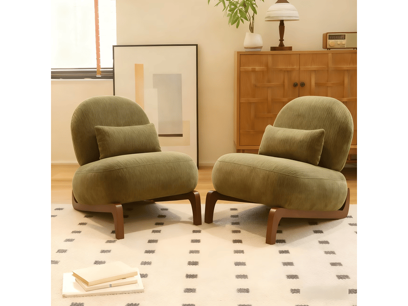  Lot de 2 fauteuils d'appoint sans accoudoirs,avec coussin,velours,vert  - Conforama B