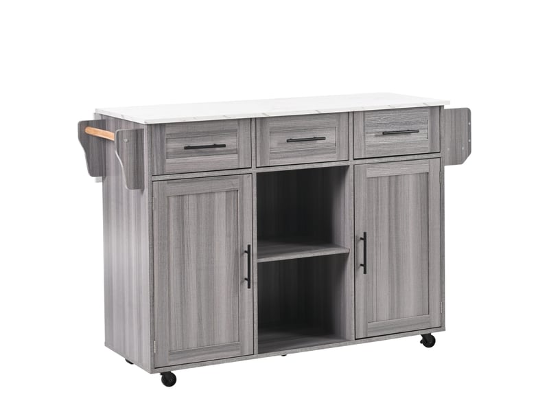  Meuble de salle à manger 120 cm, corps gris + plateau en bois massif, pliable, roulettes  - Conforama A