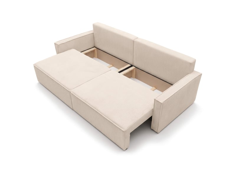  Farah - canapé droit 3 places convertible accoudoirs slim en velours cotelé  - Conforama D