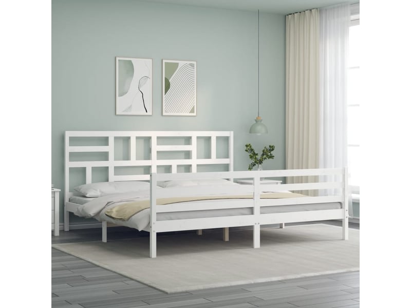  Lit double- lit adulte -  cadre de lit sans matelas blanc 200x200 cm bois massif  - Conforama C
