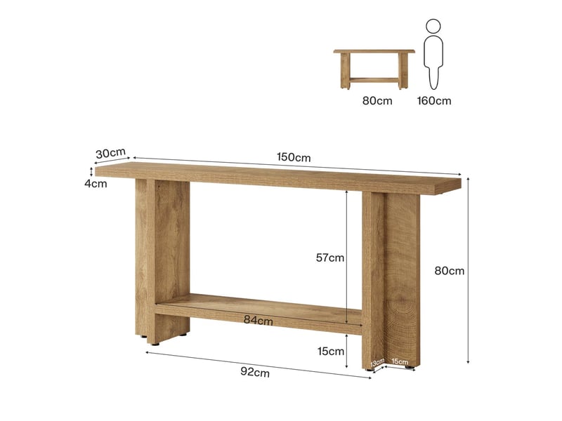  Table console avec étagère de rangement en mdf marron 150x30x80 cm  - Conforama C