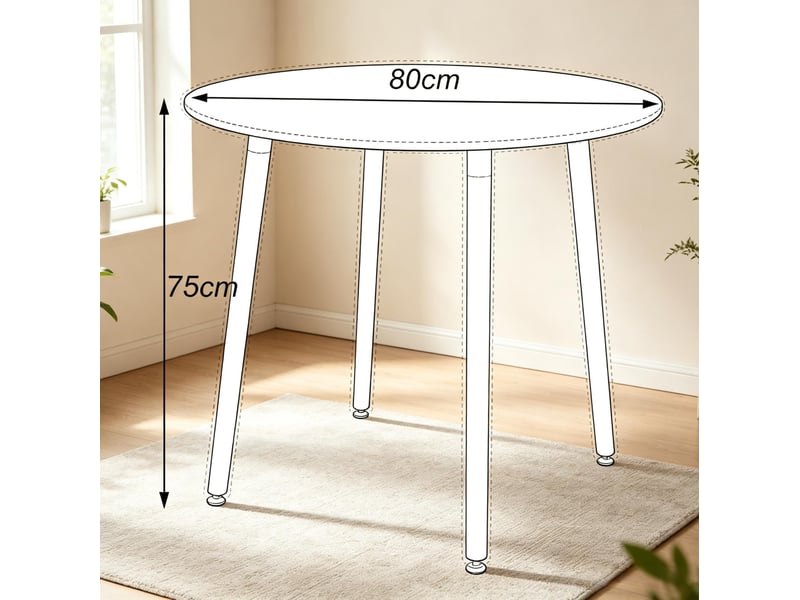  Ensemble table ronde et 4 chaises blanches et bois clair, style moderne pour vos repas conviviaux à la maison  - Conforama C