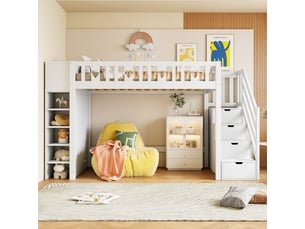 Lit mezzanine 90x200 cm <strong>MERAX</strong>  <strong>lit enfant blanc</strong> coloris blanc