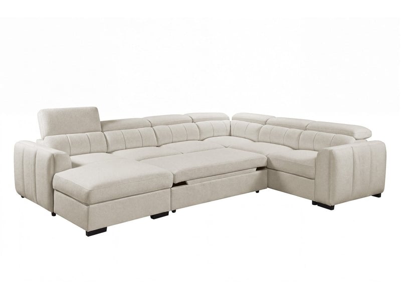  Canapé panoramique convertible avec coffre en tissu bouclette beige najah - angle gauche KF8047-M2A2-BEI - Conforama C