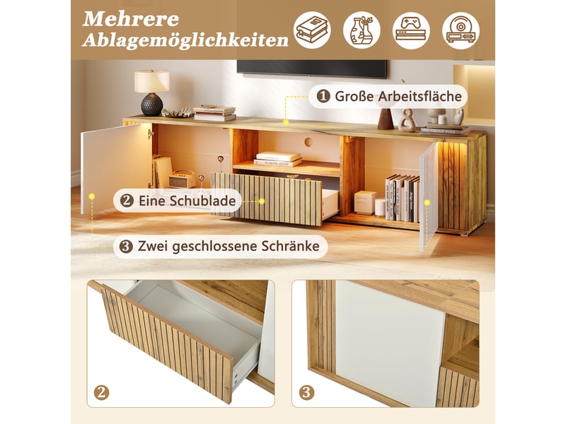  Meuble tv 2 portes 1 tiroir avec led blanc et naturel 180 x 40 x 51 cm N625P497622623W - Conforama D