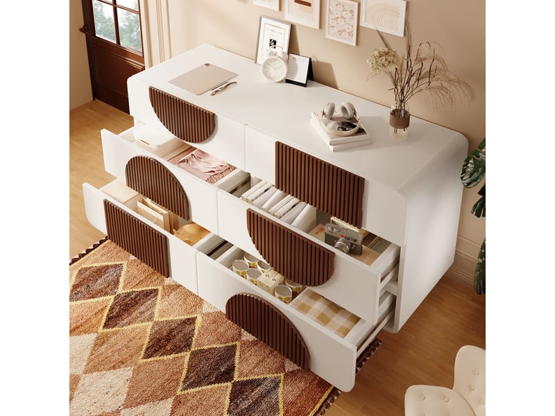  Commode blanche et brun chocolat 121 cm, 6 tiroirs Fay Lum - Conforama D