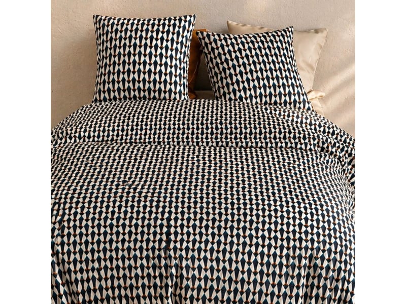 Parure housse de couette 260x240cm + 2 taies motif géométrique bleu nuit 100% coton - nolane NOLANE - Conforama C