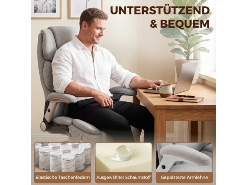 Chaise de bureau ergonomique avec soutien lombaire airbag, accoudoirs rabattables, gris clair - Conforama E
