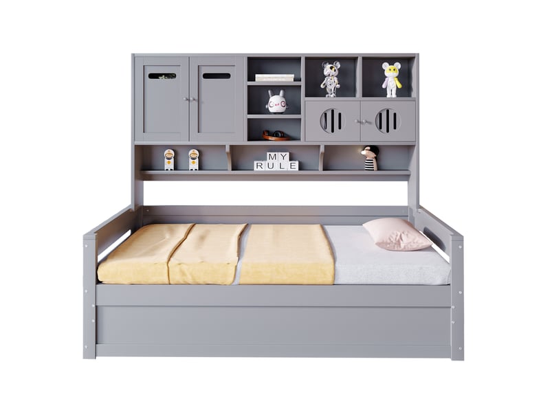  Lit avec coffre, 90x200 cm, système hydraulique, rangement sous le couchage, mobilier de chambre, bois, coloris gris  - Conforama A