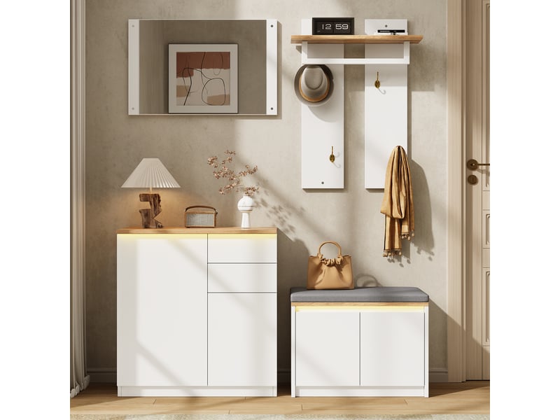  Portemanteau avec banc et rangement 130 cm blanc en panneau de particules  - Conforama B