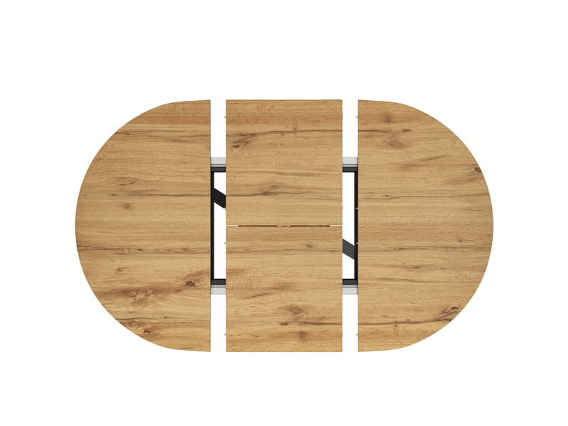 Table à manger extensible effet bois 100-140cm, ronde à ovale, piètement métal en x stable et pieds réglables - Conforama C