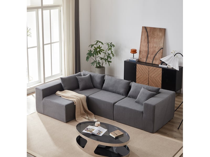  Canapé d'angle modulable 4 places en velours côtelé evryae  - Conforama C