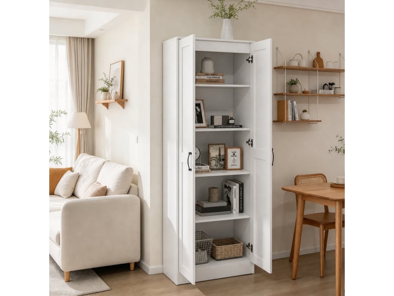  Armoire blanche de rangement à 2 portes, style contemporain, 175 cm de hauteur  - Conforama B